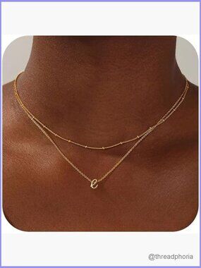Layered Initial Necklace Stack 14K Gold Plated Choker Set with Adjustable Chain
